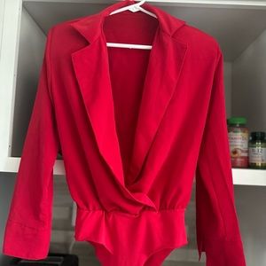 Womens Bodysuit Blouse Button Down One-Piece Long Sleeve Solid Office Work Shirt